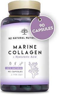 Marine Collagen with Hyaluronic Acid for Skin Care, Hair Care, Joints. Magnesium, Vitamin C. Hydrolysed Collagen Supplements. Anti Aging. Best Collagen PEPTAN. 90 Veggie Caps. EU. N2 Natural Nutrition