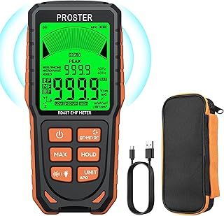Proster Rechargeable EMF Meter - 3 in 1 Electromagnetic Field Detector for EF RF MF X/Y/Z -Axial Magnetic Field Radiation EMF Detector with 3-Colour Display Screen & Sound Alarm System