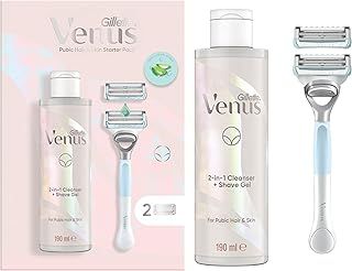 Gillette Venus For Pubic Hair & Skin Women's Razor, 2 Blade Refills and 2in1 Shave Gel and Cleanser 190ml