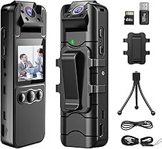 Dittybuy 64GB Body Camera - 1080P Mini Body Cameras with Audio and Video, 180° Rotatable Lens, Night Vision, Wearable Camera with Sound for Security, Running, Biking, Delivery Recording