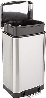 Amazon Basics Smudge Resistant Small Rectangular Trash Can with Soft-Close Foot Pedal for Bathroom, Bedroom, Living room or Office, 20 l / 5.3 gallon, Nickel