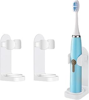 DOETYD 2 Packs Toothbrush Holder Electric Toothbrush Holder Wall Mounted Toothbrush Storage with Adhesive Plastic Electric Toothbrush Stand for Bathroom Wall White