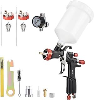 AEROPRO TOOLS R500 LVLP Air Spray Gun w/ 1.3/1.5/1.7mm Nozzles & Air Regulator, A610 Paint Guns Automotive, Car Paint Gun Sprayer, for House Painting, Car, Furniture, Varnish & Top Coat, black