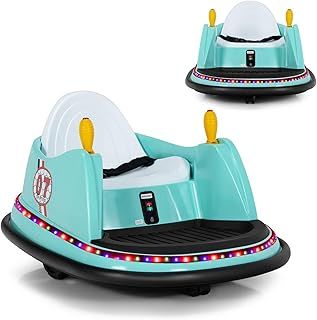 Maxmass 360-Degree Rotation Spin Bumper Car, 6V Battery Powered Kids Waltzer Car with Dual Joystick, Remote Control, Flashing Lights and Music, Electric Ride on Vehicle Toy Car for Boys Girls (Green)
