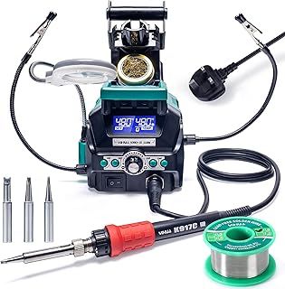 939D+ III EVO Digital Soldering Iron Station Kit with 4 Preset Channels, Dual-LCD Display System, Sleep Mode, 2 Helping Hands, a LED Magnifier Lens, and More for Soldering & Desoldering(UK Plug)