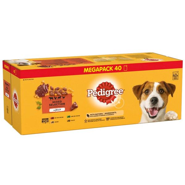 Pedigree Adult Dog Wet Food in Pouch, Mixed Selection in Jelly, 40x100g