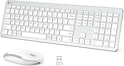 Wireless Keyboard and Mouse Set, iClever Keyboard and Mouse Rechargeable Full Size with Numeric Keypad, Energy Saving 2.4G USB Ultra Slim Silent Wireless Keyboard for Mac OS/Windows/Computer/Laptop