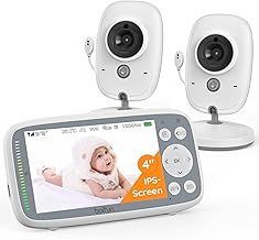 Video Baby Monitor with 2 Cameras, 720P IPS Screen, Invisible Infrared Night Vision, VOX Mode, No WiFi, Two-way Talk, Temperature Sensor, Lullabies, 4-inch, for Twins Two Children, Dual Cameras