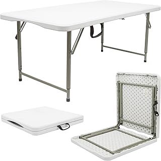Harbour Housewares Rectangle Folding Trestle Table - 120cm (4ft) - White - Height Adjustable Outdoor Folding Table for Picnic, BBQ, Garden, Camping, Wedding
