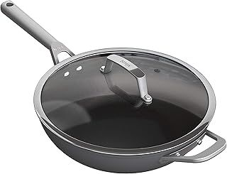 Ninja ZEROSTICK Premium Cookware 28cm Wok with Glass Lid, Long Lasting, Non-Stick, Hard Anodised Aluminium, Induction Compatible, Oven Safe to 260°C, Grey C30928UK