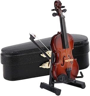 Bow and Gift Case, Miniature Violin Model, Mini Violin Model with Bow Stand Support, Wooden Instrument Model Decor Gift for Kids Festival Birthday Gift, Decorating House or Office, 3.15 x 1.18x 0.31in