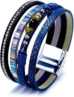 KunBead Jewelry Leather Wrap Bracelets for Women Handmade Braided Boho Multilayer Magnetic Buckle Bracelet Wristband Cuff Bangle Birthday Gifts