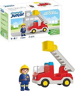 PLAYMOBIL 71683 JUNIOR: Ladder Unit Fire Truck, with extendable ladder and firefighter, sustainable toy made from plant-based plastics, gifting toy, play sets suitable for children ages 1+