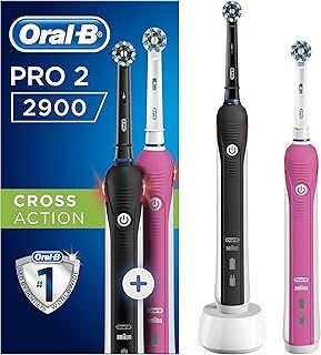 Oral-B Pro 2 Electric Toothbrush with Smart Pressure Sensor, 2 Handles, 2 Cross Action Toothbrush Heads, 2 Modes with Daily Clean, Gifts for Men/Women, 2 Pin UK Plug, 2900, Black & Pink
