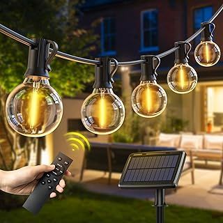Avoalre Solar Festoon Lights Outdoor 19M/61FT USB&Solar String Lights Dimmable 4 Mode with Remote 25+2LED Bulbs Outdoor Solar Lights Timer IP44 Waterproof for Garden Gazebo Christmas Party Decor