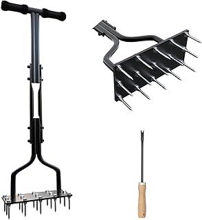 vanpein Lawn Aerator, Lawn Spike Aerator Manual Tool with 15 pieces 6cm Solid Steel Spikes, Garden Grass Aeration, and Soil Aerating Tool with Clean Tool for Aerating Lawns & Yard Care, 36 inch
