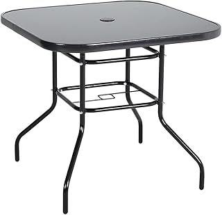 Garden Table Outdoor Dining Table Tempered Glass Top Coffee Table Folding Patio Side Table(Round Folding-60x60x70cm)