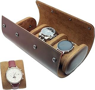 TourKing Watch Box for Men - Watch Roll Case 3 Slots,Retro PU Leather Watch Roll Box for Men Watch Display Case with Detachable Pillow Watch Holder Organizer for Watch Jewelry, Brown