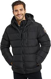 Spindle Mens Threadbare Charleston Hooded Quilted Padded Puffer Jacket Warm Winter Coat Double Layer