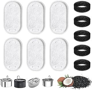 12Pcs Cat Water Fountain Filters, Cat Fountain Filters Set, 6Pcs Activated Carbon Filter and 6Pcs Foam Filter, Pet Water Fountain Filters Replacement, Water Filters for 3.2L/2L Cat Water Fountain