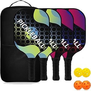 Pickleball Paddles - Fiberglass Pickle Ball Rackets Set of 2/4 for Outdoor and Indoor with 1 Carrying Bag, 4 Balls
