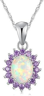 CiNily 14K White Gold Plated Opal Pendant Necklace-Flower/Oval Shap Necklace Gemstone Women Girls Jewelry Gift