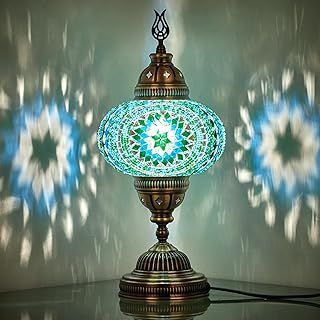 Turkish Moroccan Mosaic Table Bedside Desk Night Tiffany Colorful Lamp Light Lampshade for Bedroom, Living Room, Entryway, Office, Handmade Mosaic Glass Globe, 36cm, Turquoise Green Blue