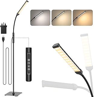 LED Floor Lamp, Touch Control Bright Floor Lamps, Dimmable 3 Color Modes&10 Brightness Standing Lamp, Gooseneck Reading Lamp for Living Room Bedroom Office-10W USB Adapter Included