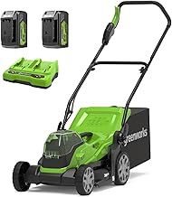 Greenworks G24X2LM36K4X Cordless Lawnmower for Lawns up to 420m², 36cm Cutting Width, 40L Bag PLUS Two of 2x24V(48V equivalent) 4Ah Batteries & Twin Charger, 3 Year Guarantee