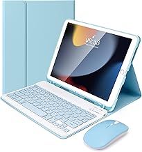 Lively Life Bluetooth Keyboard Case with Mouse - iPad 10.2/Pro 10.5/Air 3, Built-in Pen Holder - Blue