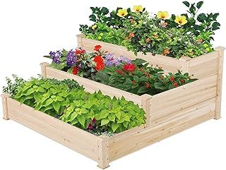 Yaheetech 3 Tier Raised Garden Bed Wooden Plant Raised Bed Elevated Planter Box Kit for Flowers/Vegetables/Herbs,120 x 120 x 56cm