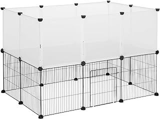 EUGAD rabbit run guinea pig run hamster playpen bunny puppy enclosure exercise fence with door diy white 20 Panels (35x35cm/panel) 107 x 72 x 72 cm 0005WL