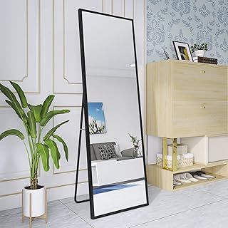Beauty4U Full Length Mirror 140x40cm Free Standing, Hanging or Leaning, Large Floor Mirror with Black Aluminum Alloy Frame for Living Room or Bedroom