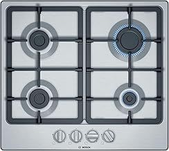 Bosch Series 4 PGP6B5B90 Gas Hob with Continuous Cast Iron Support, 4 Gas Burners, Biomethane ready, Integrated, Stainless steel, 60cm wide