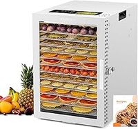 Kwasyo 12 Trays Stainless Steel Food Dehydrator, Dual fan 360° Efficient Drying, 24H Adjustable Timer & 30-90℃ Temperature Control, Overheat Protection, Dehydrator Food Dyer uk for meat fruit, 800W