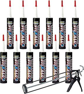 Stixall 12x Polymer Grab Sealant with Free Sealant Gun - 290ml Caulking Adhesive and Pro Sealant Applicator Included - Extra Adhesive Durable Sealant Polymer Adhesive 12-Pack