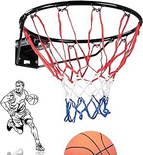 Basketball Hoop Wall Mounted Standard Full Size 45cm with Net and Fixtures Complete Set, Mini basketball Hoop Home and Garden indoor outdoor Game Play for Kids boys Adults