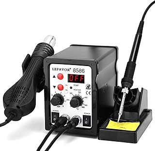Hot Air Soldering Station, 700W 2 in 1 Rework Soldering Iron Station,200°C~480°C Adjustable Temperature,8586 Electric Digital Display Heating Gun Hot Air Gun Soldering Iron Welding Station Kit