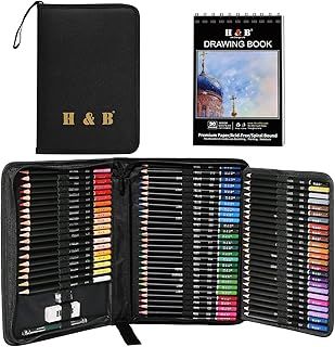 H & B 76Pcs Artist Colouring Pencils Set Drawing Pencils Set Sketching Blending Art Pencils Coloured Pencils for Adults,Artists,Beginners Professional Art Supplies with Sketchbook