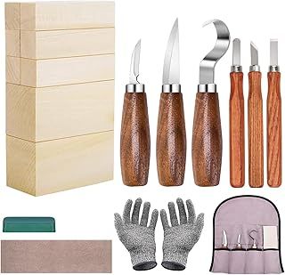 Wood Carving Tools Kit, 21PCS Wood Whittling Kit for Beginners, Includes 8PCS Basswood Carving Blocks and 6PCS Whittling Tools, Gloves, Roll Bag,Sharpener for Widdling Kit (21PCS)