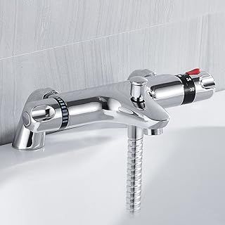 Thermostatic Bathroom Taps Bath Shower Mixer Taps Modern Deck Mounted Shower Mixer Valve Bar Anti Scald Tap with Bath Filler Spout