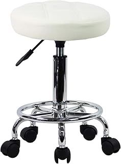 KKTONER Round Rolling Stool Chair PU Leather Height Adjustable Swivel Drafting Work SPA Shop Salon Stools with Wheels Office Chair Small (White)