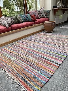 Second Nature Online - SHANTI Multi Coloured Rug | Hand Woven | Eco-Friendly: 100% Recycled Fabric | Ethically Sourced | Flat Weave (150 cm x 210 cm)