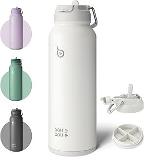 BOTTLE BOTTLE Insulated Water Bottle with Straw 1180ml(40oz) Sports Stainless Steel Water Bottles with Handle Lid Outdoors Drink Flask for Pills (white)