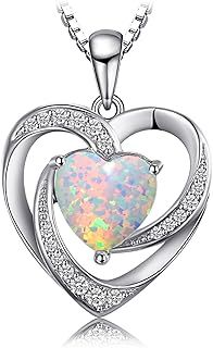 JewelryPalace Love Heart 2.5ct Created Opal Pendant Necklace for Women, 14K White Yellow Rose Gold Plated 925 Sterling Silver Necklace for Her, Anniversary Gemstone Jewellery 18 Inches Chain