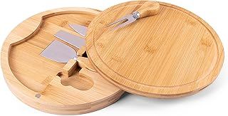 Bamboo Cheese Board Set with 4 Cheese Knives - Perfect for Gifts, Picnics, and Parties! (Round)