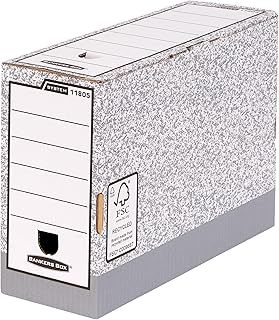 BANKERS BOX 10 A4 System Foolscap Transfer Box Files - Cardboard Transfer Boxes for Foolscap, Folio and Paperwork - W12 x H25.5 x D36cm - Pack of 10 - Grey