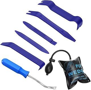 7pcs Trim Removal Tool with Air Wedge Pump Wedge, Trim Panel Tools – Door Panel Removal/Trim Tool for Car Dash Radio Audio Installer with Instruction Manual
