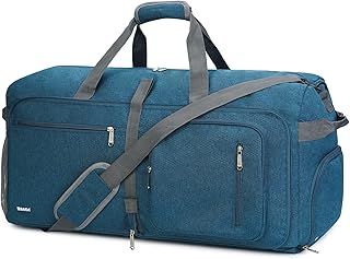WANDF Travel Duffle Bag 65L Shoes Compartment Foldable Overnight Weekender Bag Carry On Bag for Men Women (Blue)