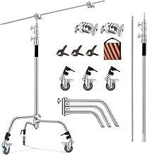Soonpho C Stand 3 m Stainless Steel Heavy Duty with Boom Tripod 330 cm and 130 cm Holding Arm Kit, 4 Grip Head Adjustable, Light Stand, for Softbox, Recording Studio, Monolights, Photo Reflectors,